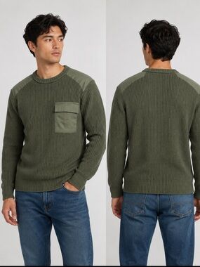 Joe's Jeans Olive‎ Crewneck Knit Sweater with Chest Patch Pocket